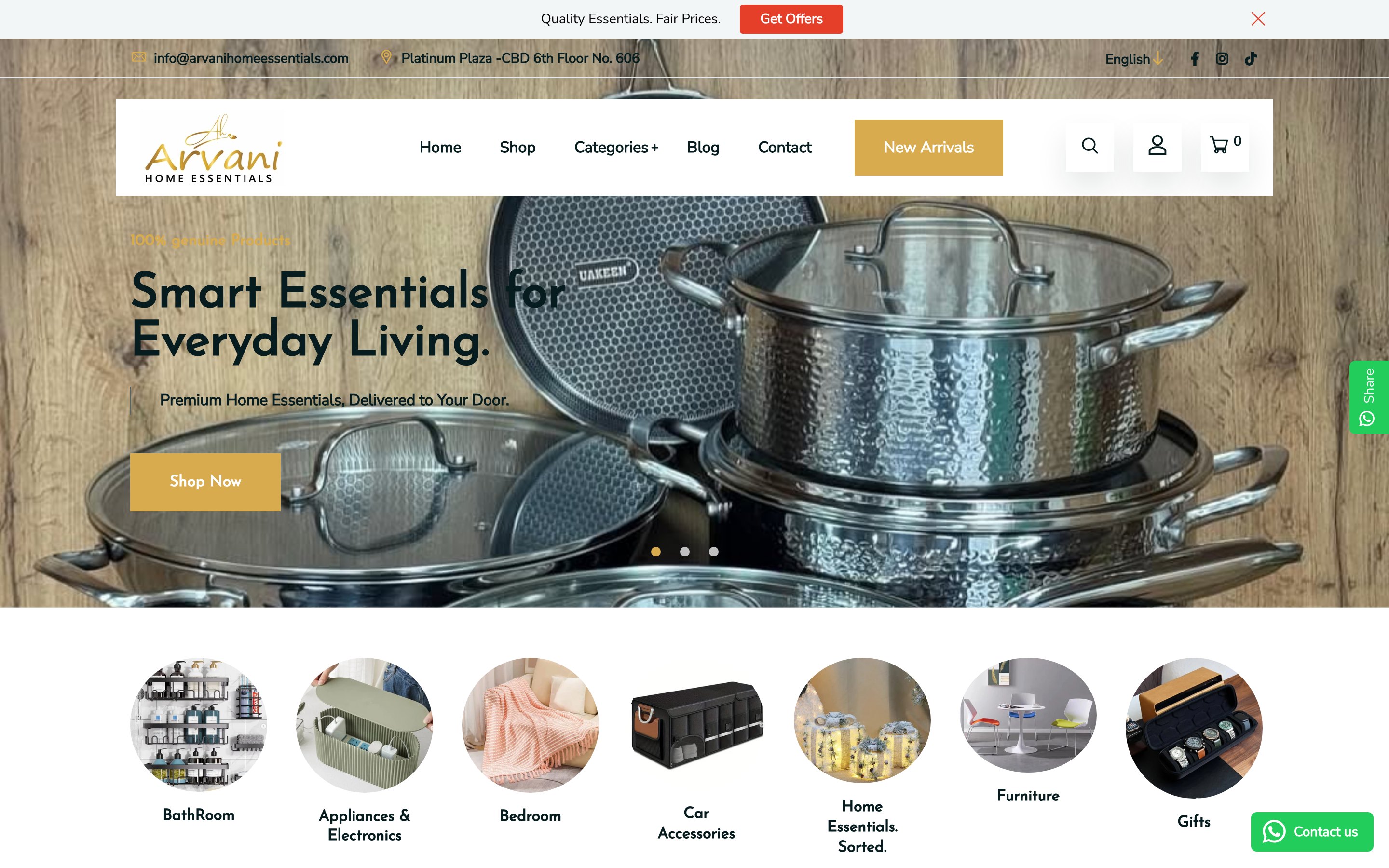 Arvani Home Essentials — desktop view