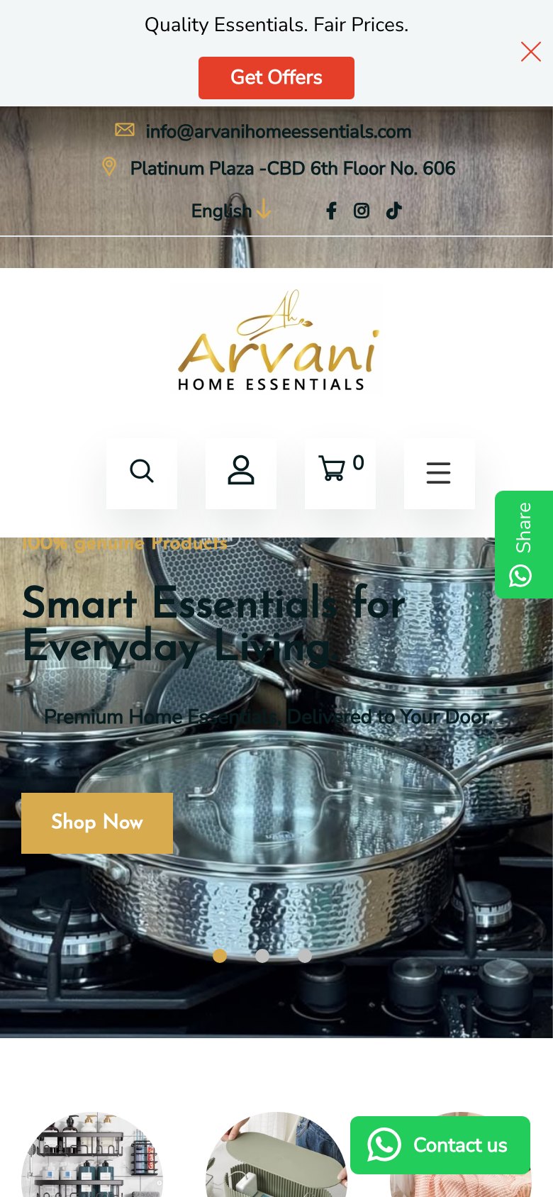 Arvani Home Essentials — mobile view